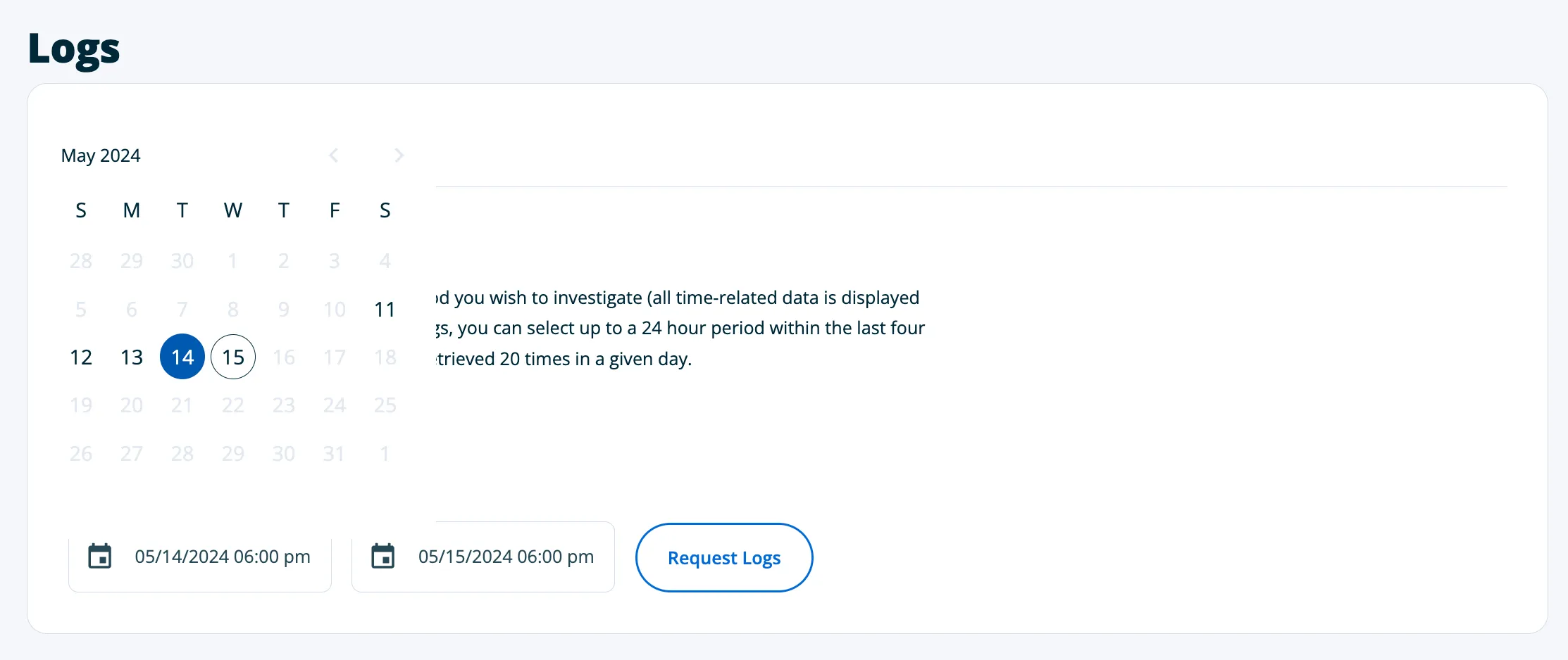 Select start and end date of the time range
